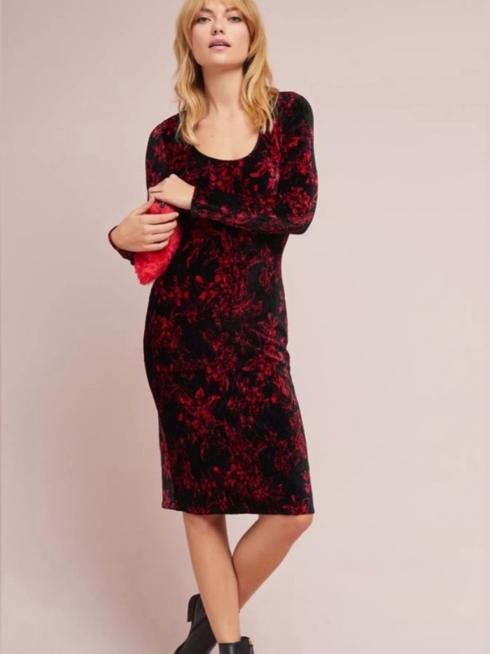 Anthropologie HD in Paris Dierdre Velvet Column Dress in Red Sz M - Picture 1 of 9